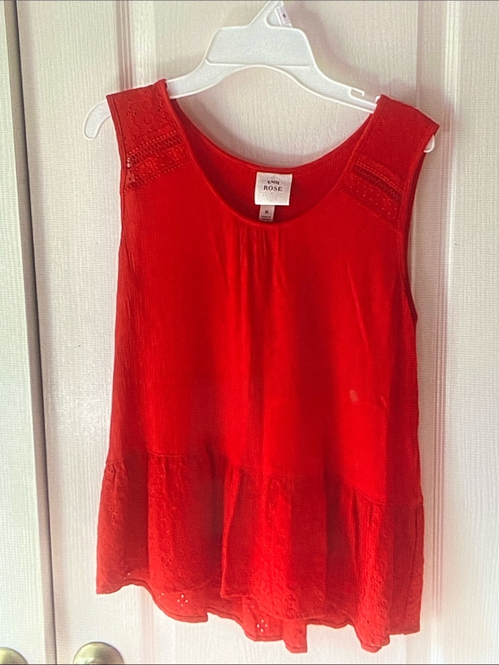 Knox Rose Red Lace-Trim Peplum Tank Top